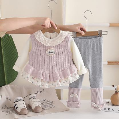 ベビー・幼児用 女の子用 レース襟 花柄ペプラム 3点セット - 紫 - 4～5歳 - image 2