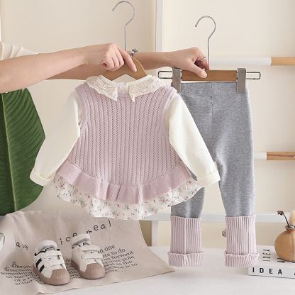 ベビー・幼児用 女の子用 レース襟 花柄ペプラム 3点セット - image 4