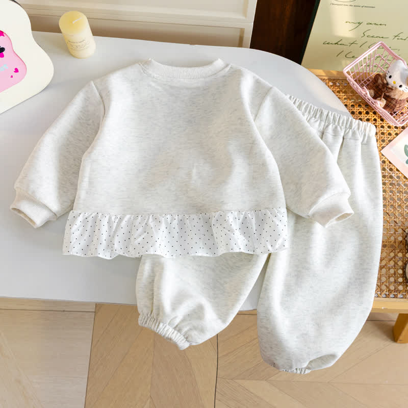 幼児用ベビーグレーリボン水玉フリルスウェットシャツ＆パンツ2点セット - image 2
