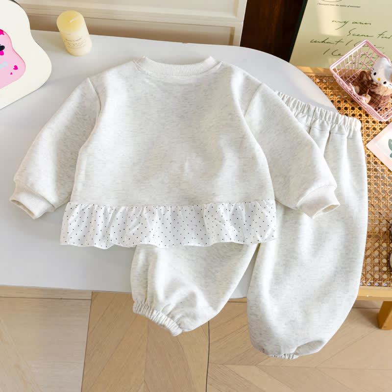 幼児用ベビーグレーリボン水玉フリルスウェットシャツ＆パンツ2点セット - image 2