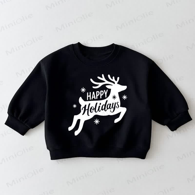 HAPPY HOLIDAYS幼児用鹿柄ブラックスウェットシャツ - 黒 - 3～5歳 - image 1