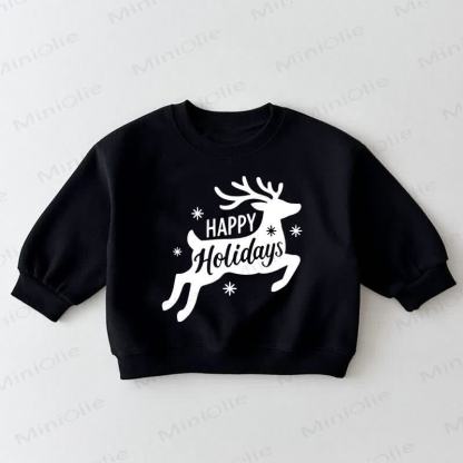 HAPPY HOLIDAYS幼児用鹿柄ブラックスウェットシャツ - 黒 - 3～5歳 - image 1