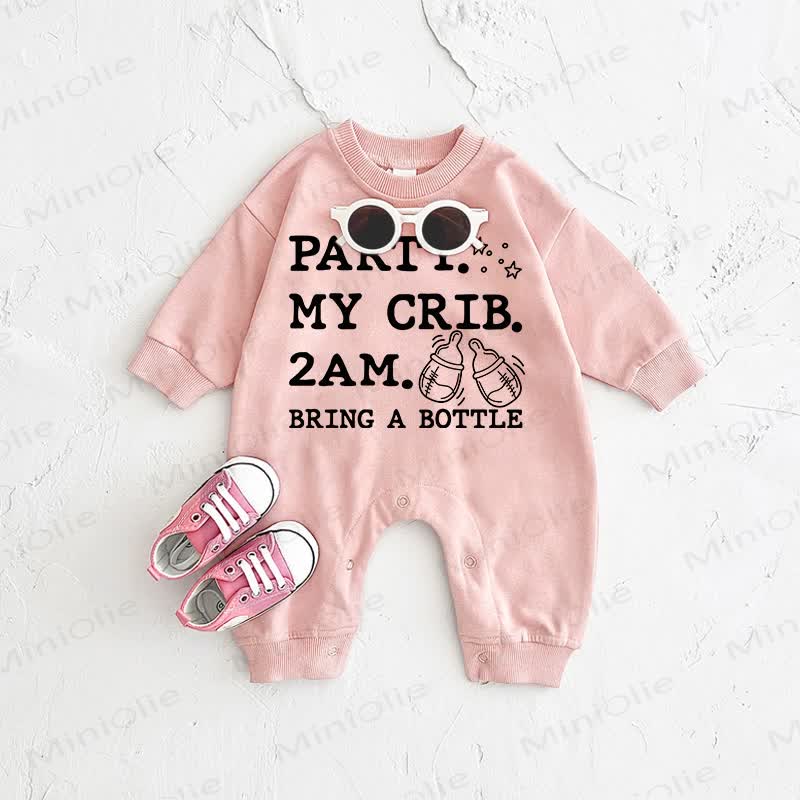 PARTY. MY CRIB. 2AM. BRING A BOTTLE。ベビーピンクのロンパース - ピンク - 2～3歳 - image 1