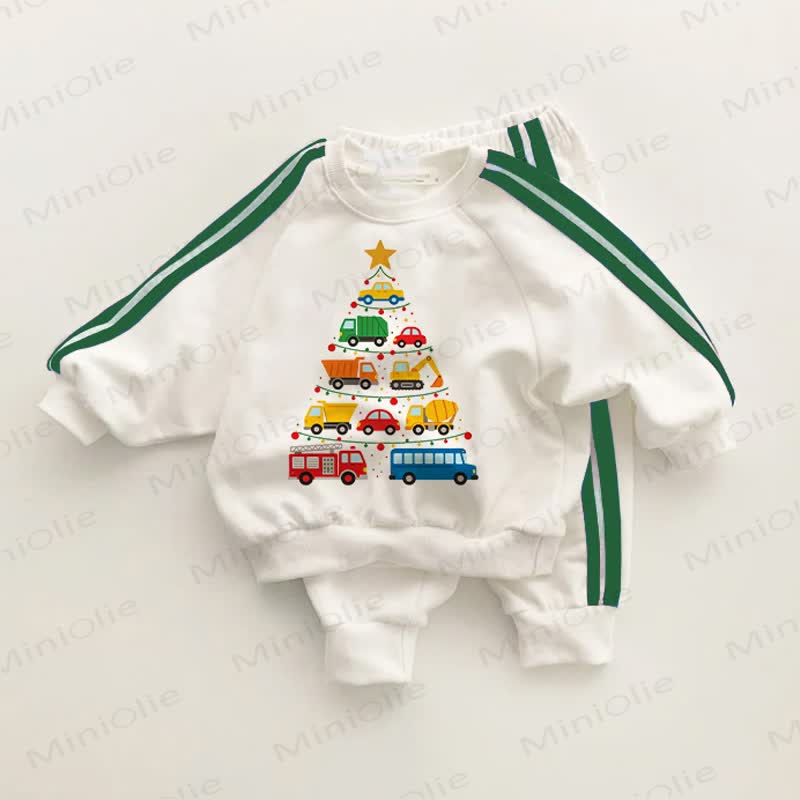 クリスマスツリーカー ベビー幼児用 グリーンストライプ 2点セット - ホワイト＆グリーン - 3～5歳 - image 1