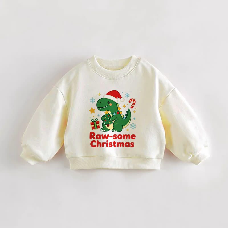 RAW-SOME CHRISTMASベビー幼児用恐竜柄クリームスウェットシャツ - クリーム - 3～5歳 - image 1