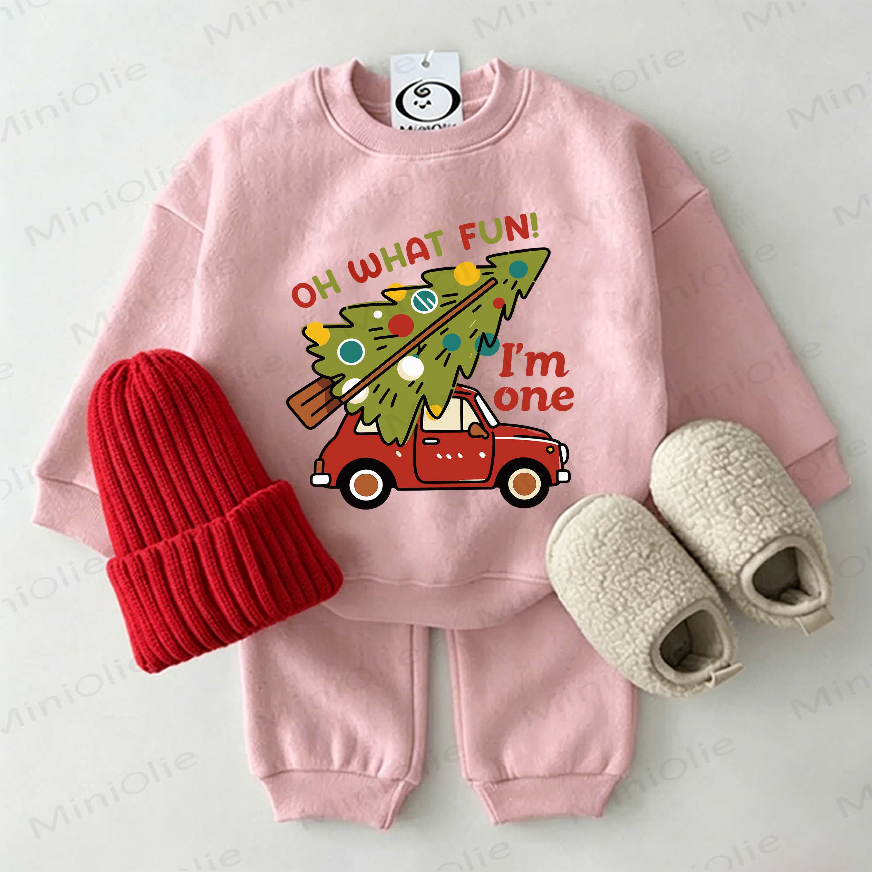 OH WHAT FUN! I'M ONEベビー クリスマスツリー 車 ピンク スウェットシャツ 2点セット - ピンク - 2～3歳 - image 1
