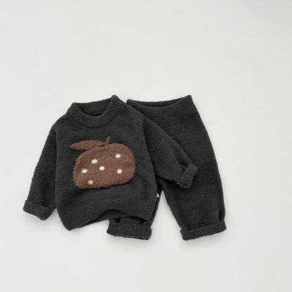 ベビー・幼児用フルーツ柄ぬいぐるみプルオーバー＆パンツパジャマ2点セット - グレー - 3～4歳 - image 5