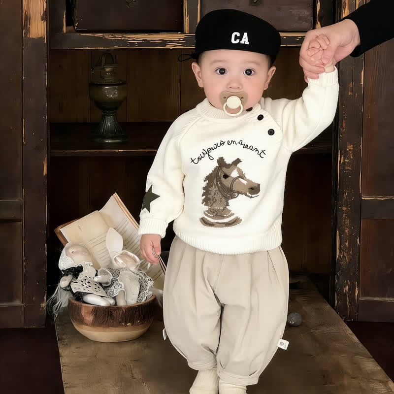 ベビー幼児用馬柄セーターまたは無地パンツ - image 1