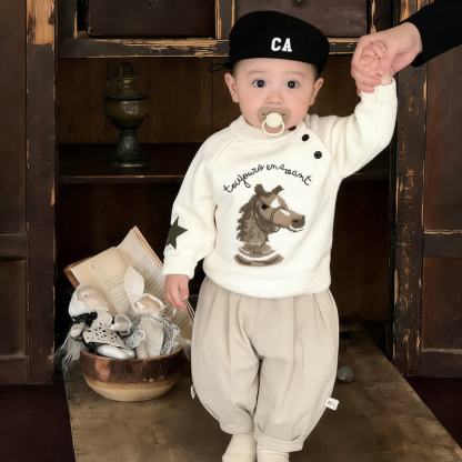 ベビー幼児用馬柄セーターまたは無地パンツ - image 1