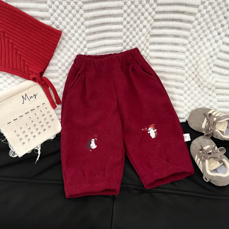 ベビー幼児用ペンギン刺繍入りコーデュロイパンツ - 赤 - 3～4歳 - image 3