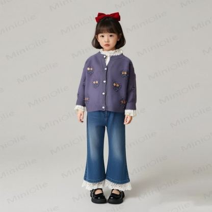 幼児用ハートフラワーパープルキャディガン - image 3
