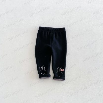 ベビー・幼児用 うさぎ刺繍入りフリース裏地付きレギンス - 黒 - 6～7歳 - image 15