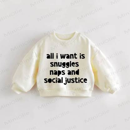 ALL I WANT IS SNUGGLES NAPS AND SOCIAL JUSTICE・幼児用クリームスウェットシャツ - クリーム - 3～5歳 - image 1