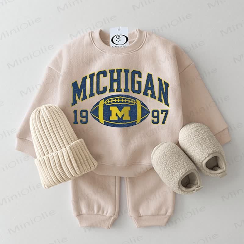 MICHIGANベビー スウェットシャツ 2点セット ラグビーフットボール ベージュ - ベージュ - 2～3歳 - image 1