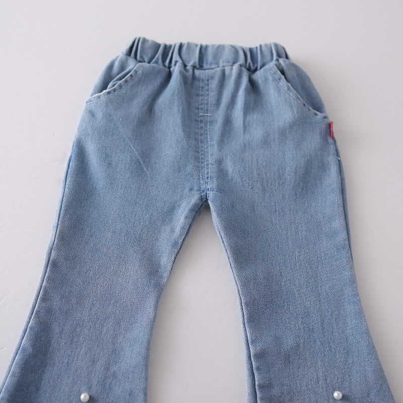 SMILE幼児用ベビーガール 花柄うさぎ柄トップスとデニムパンツ 2点セット - image 10