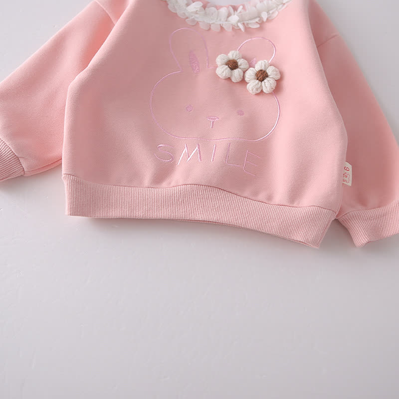 SMILE幼児用ベビーガール 花柄うさぎ柄トップスとデニムパンツ 2点セット - image 7