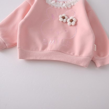 SMILE幼児用ベビーガール 花柄うさぎ柄トップスとデニムパンツ 2点セット - image 7