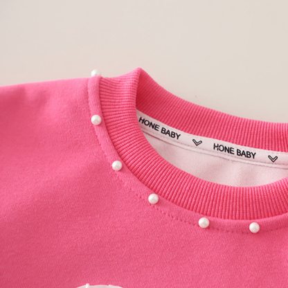 幼児用女の子向けレースハート柄スウェットシャツとデニムパンツのツーピースセット - image 6