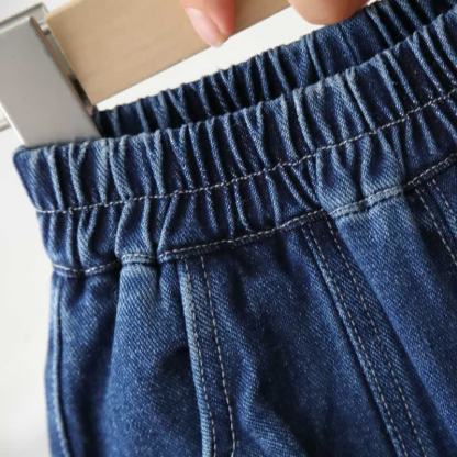 幼児用女の子向けリボンパッチ付きニットトップスとデニムパンツのツーピースセット - パンツ - 6～7歳 - image 7