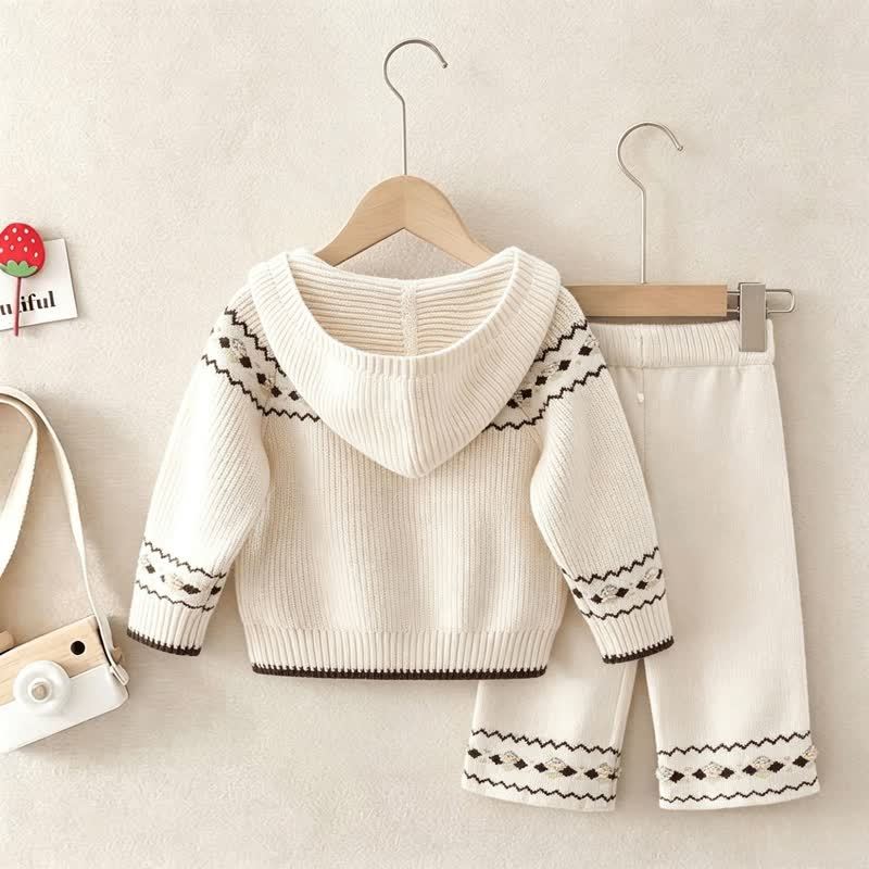 幼児用女の子向けノルディックニットフード付きカーディガンとパンツの2点セット - image 5