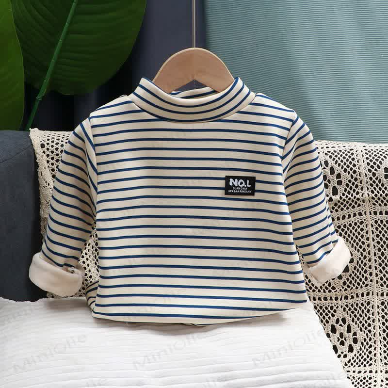 N.O.L 幼児用 クラシック ストライプ モックネック ニット長袖シャツ - 白 - 8-9T - image 2