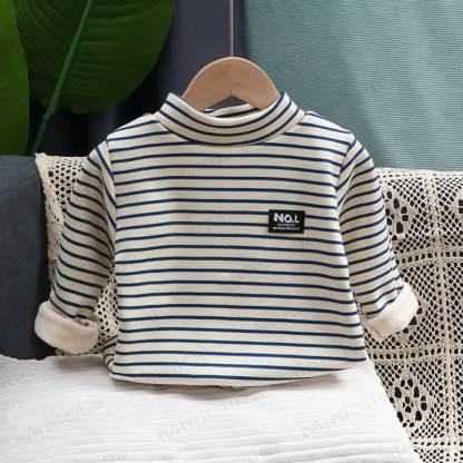 N.O.L 幼児用 クラシック ストライプ モックネック ニット長袖シャツ - 白 - 8-9T - image 2