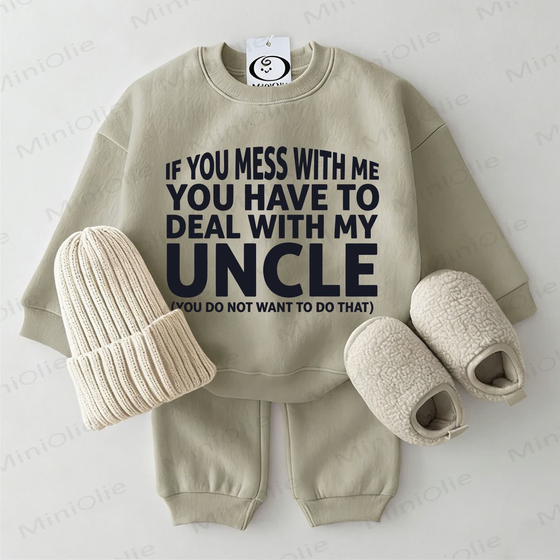 IF YOU MESS WITH ME YOU HAVE TO DEAL WITH MY UNCLE！ベビーグレーグリーンスウェットシャツ2点セット - グレーグリーン - 2～3歳 - image 1