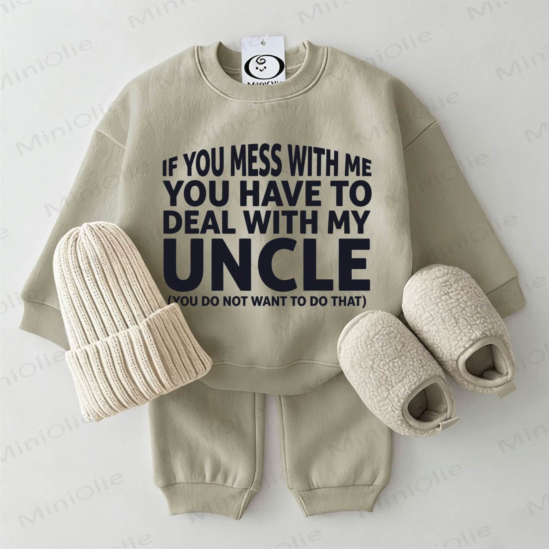 IF YOU MESS WITH ME YOU HAVE TO DEAL WITH MY UNCLE！ベビーグレーグリーンスウェットシャツ2点セット - グレーグリーン - 2～3歳 - image 1