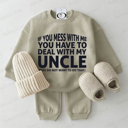 IF YOU MESS WITH ME YOU HAVE TO DEAL WITH MY UNCLE！ベビーグレーグリーンスウェットシャツ2点セット - グレーグリーン - 2～3歳 - image 1