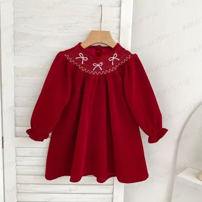 幼児用女の子向けバタフライカラーの赤いベルベットDress - image 2