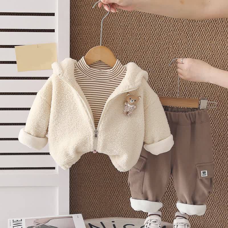 幼児用ベビーベア柄フリースフード付き暖か3点セット - ベージュ - 4～5歳 - image 2