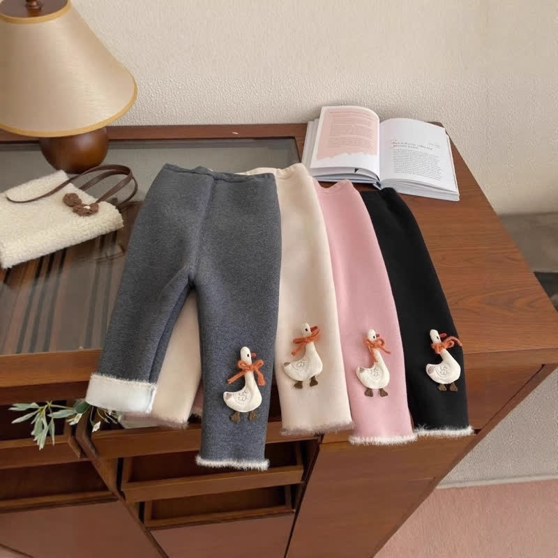 幼児用アヒルのアップリケ付きフリース裏地付きパンツ - image 1