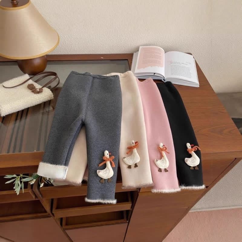 幼児用アヒルのアップリケ付きフリース裏地付きパンツ - image 1