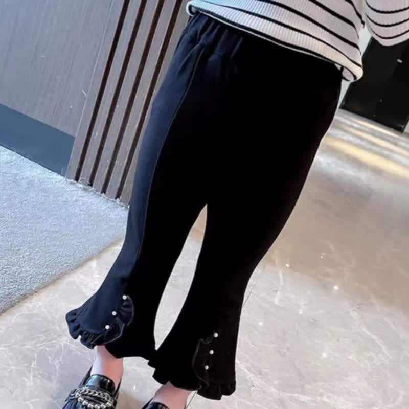 幼児用女の子向けパールトリム付きフリル裾フレアパンツ - image 2