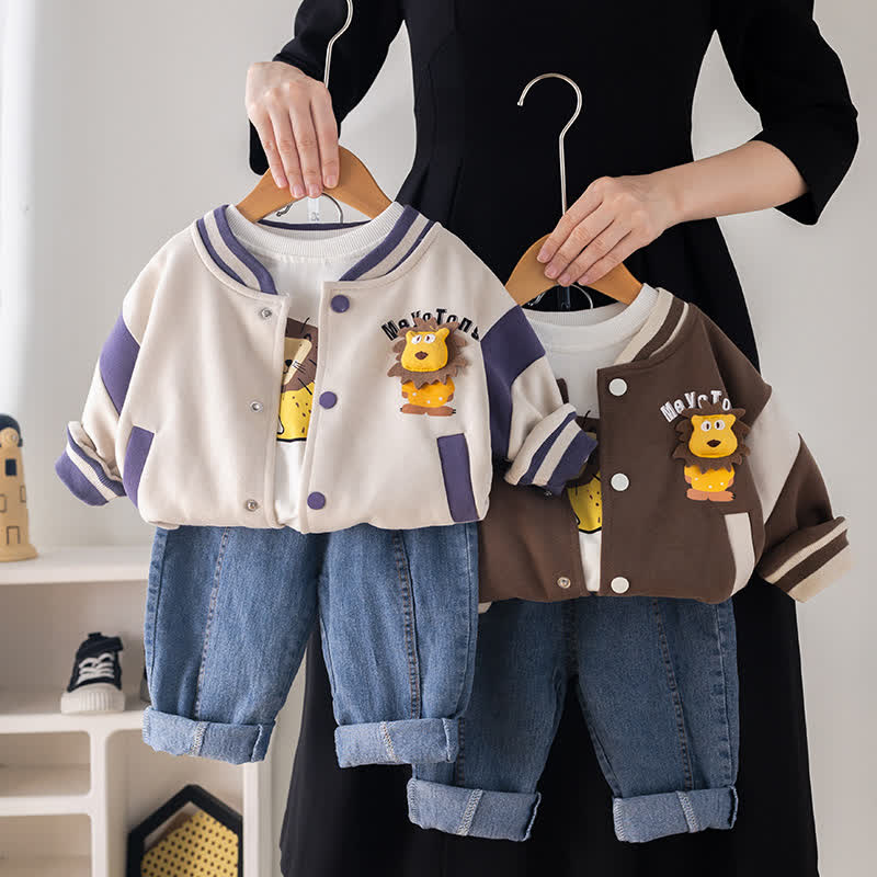 幼児用ライオンパッチジャケットとデニムパンツの3点セット - image 1