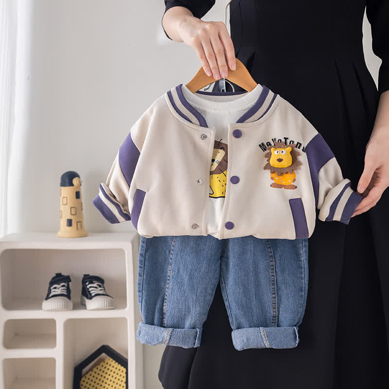 幼児用ライオンパッチジャケットとデニムパンツの3点セット - ベージュ - 4～5歳 - image 2