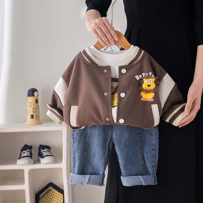 幼児用ライオンパッチジャケットとデニムパンツの3点セット - 茶色 - 4～5歳 - image 3