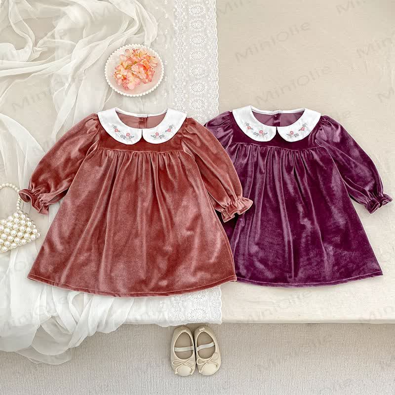 幼児用ベルベットフラワーカラーDress - image 1