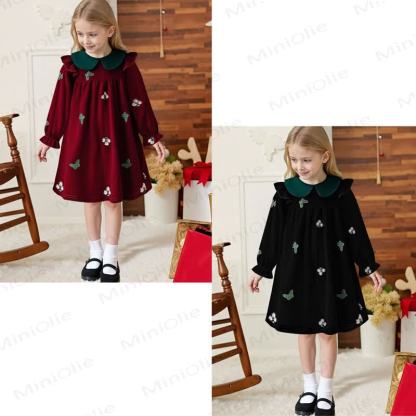 幼児用女の子向け花柄蝶柄ベルベットDress - image 1