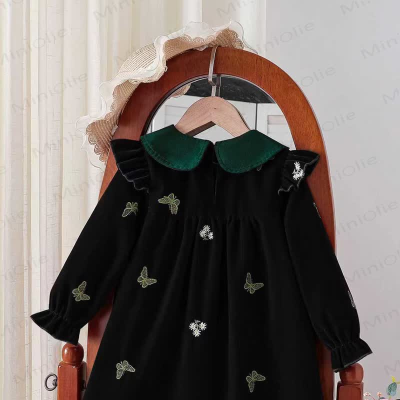 幼児用女の子向け花柄蝶柄ベルベットDress - image 3