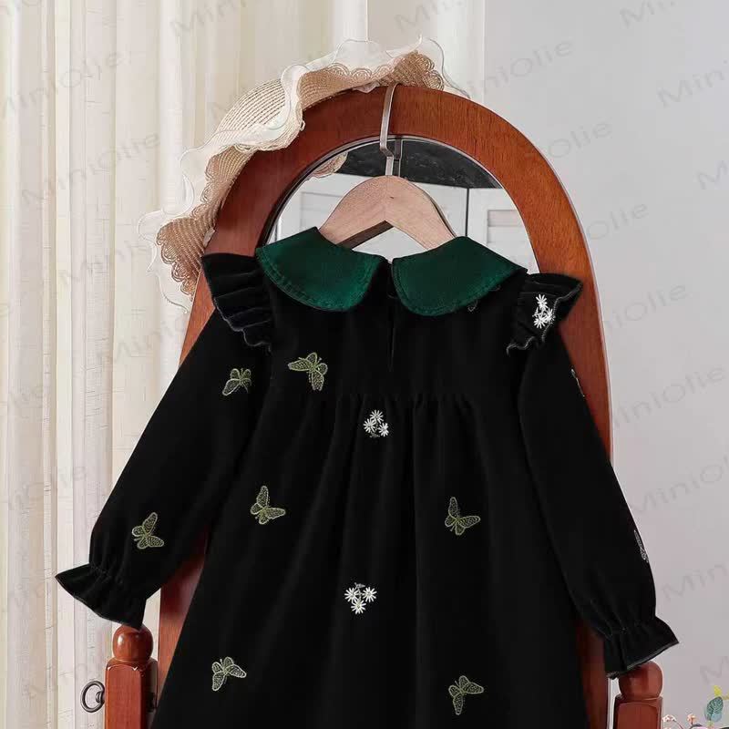 幼児用女の子向け花柄蝶柄ベルベットDress - image 3