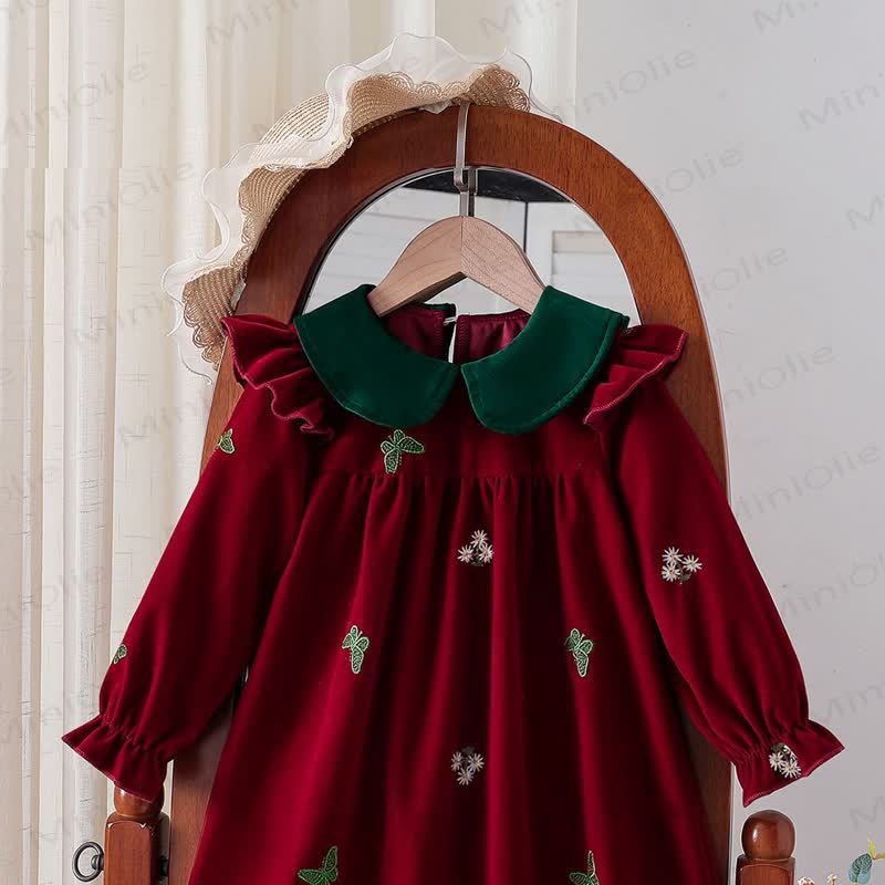 幼児用女の子向け花柄蝶柄ベルベットDress - image 5