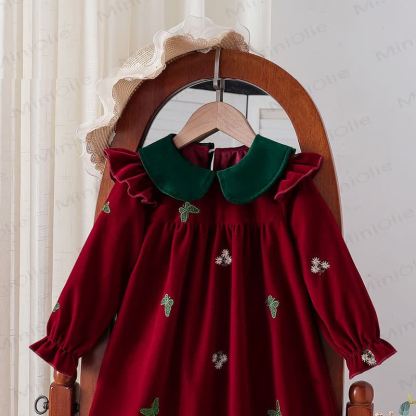 幼児用女の子向け花柄蝶柄ベルベットDress - image 5