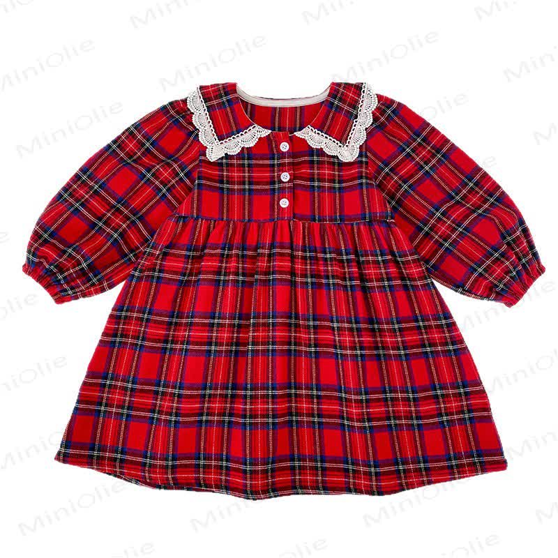 幼児用女の子タータンチェック柄レース襟Dress - image 8