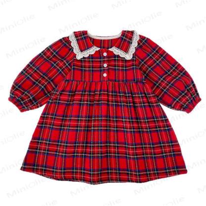 幼児用女の子タータンチェック柄レース襟Dress - image 8