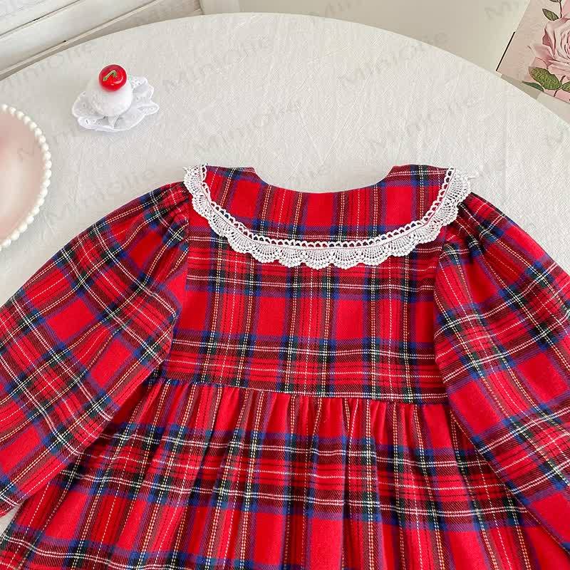 幼児用女の子タータンチェック柄レース襟Dress - image 4