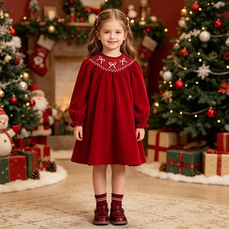 幼児用女の子向けバタフライカラーの赤いベルベットDress - 赤 - 6～7歳 - image 1