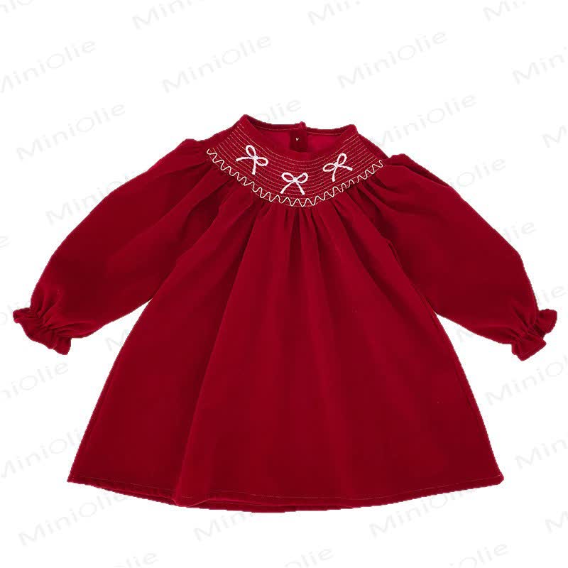 幼児用女の子向けバタフライカラーの赤いベルベットDress - image 3