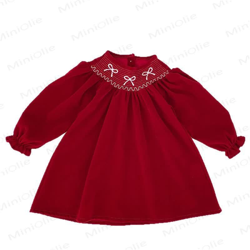 幼児用女の子向けバタフライカラーの赤いベルベットDress - image 3
