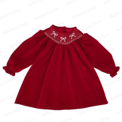 幼児用女の子向けバタフライカラーの赤いベルベットDress - image 3